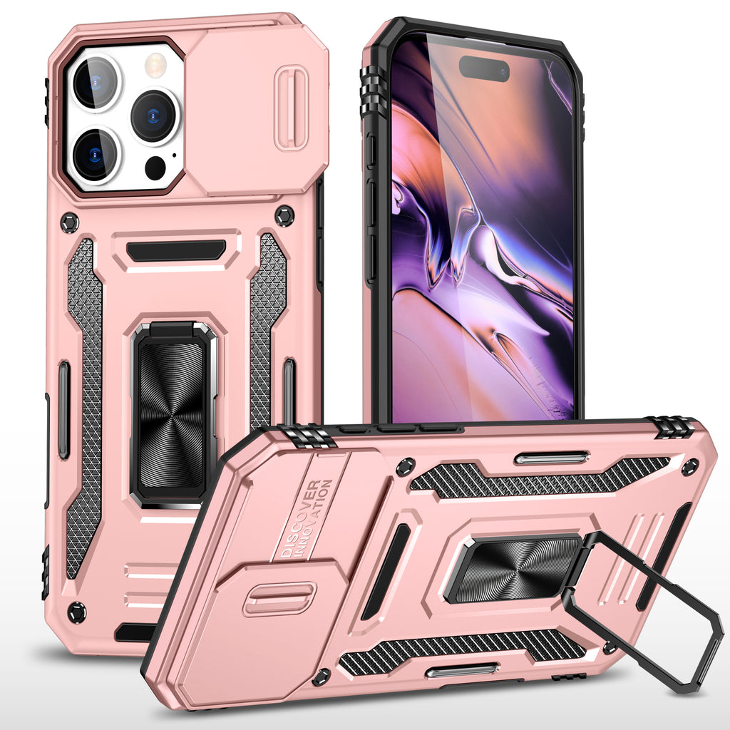 Rugged Shockproof Kickstand Case with Camera Protection for iPhone 17 / 16 / 15 / 14 / 13 Series