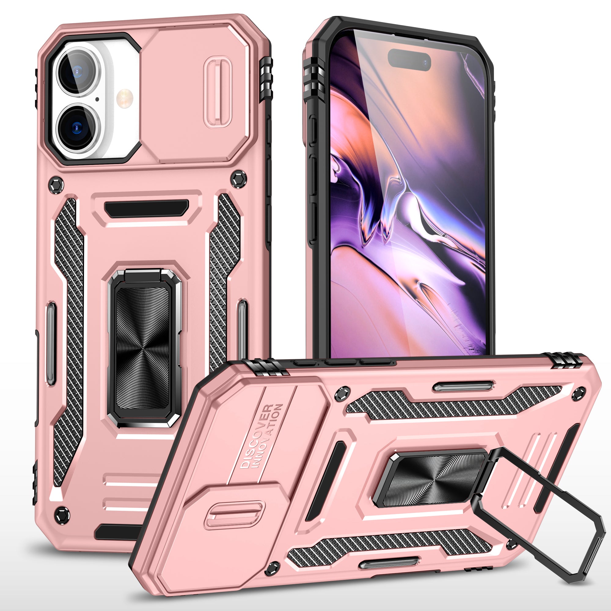 Rugged Shockproof Kickstand Case with Camera Protection for iPhone 17 / 16 / 15 / 14 / 13 Series