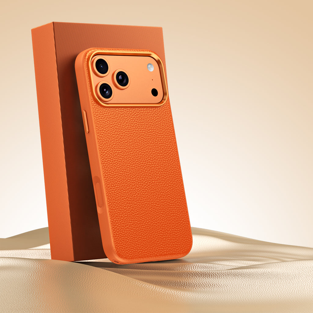 Premium Small Pebble Grain Top-Grain Cowhide Leather Case for iPhone