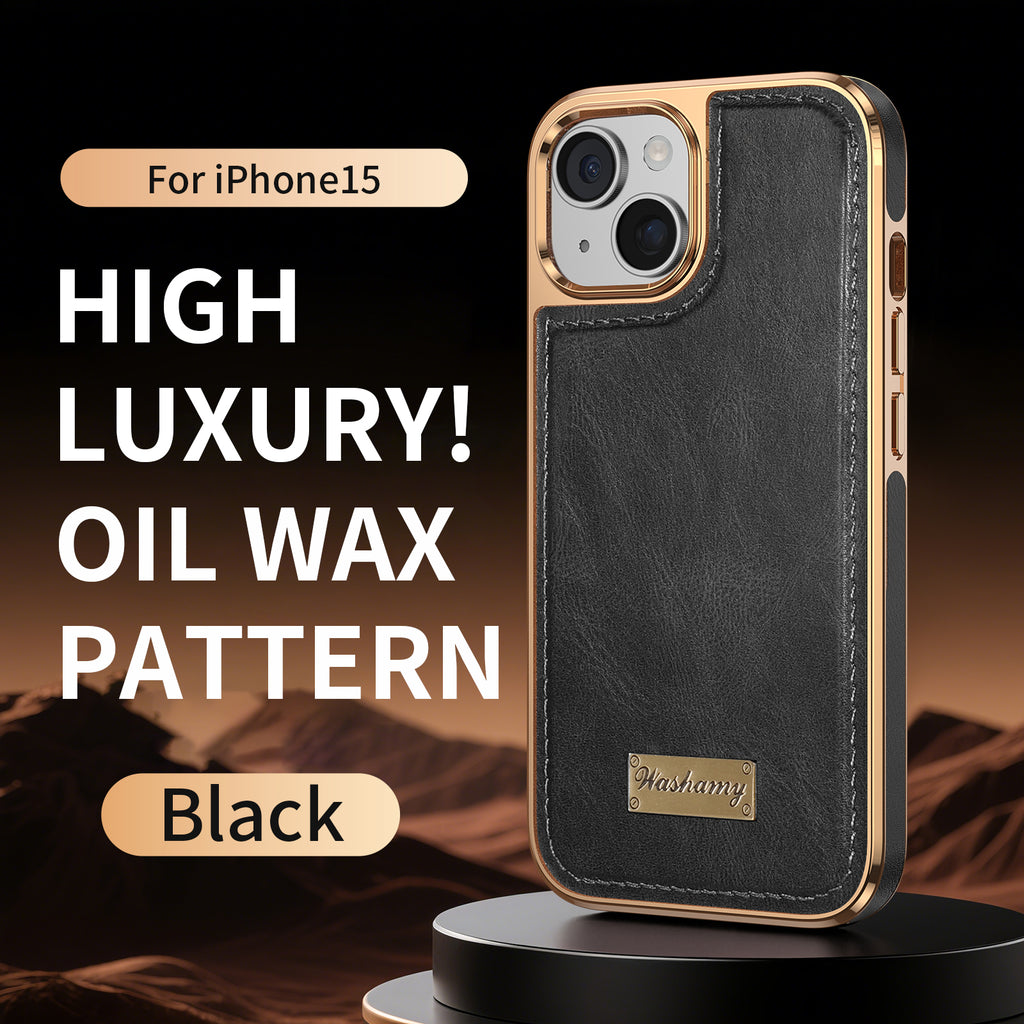 Leather-Look Magnetic Wireless Charging Case with Camera Lens Protection for iPhone
