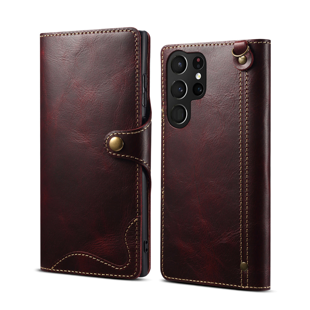 Genuine Vintage Oil-Wax Cowhide Leather Wallet Case for Samsung Galaxy S26 Series
