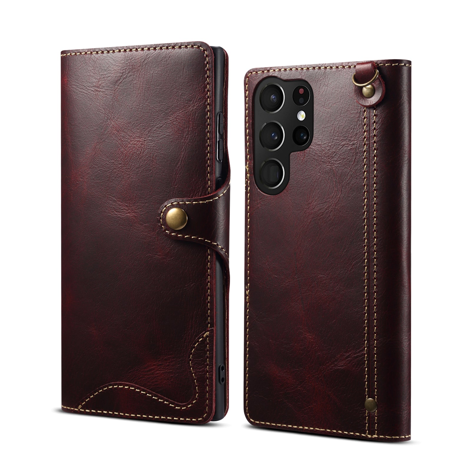 Genuine Vintage Oil-Wax Cowhide Leather Wallet Case for Samsung Galaxy S26 Series