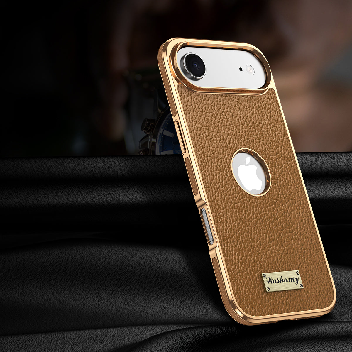 Togo Top-Grain Cowhide Leather Case with Electroplated Frame for iPhone