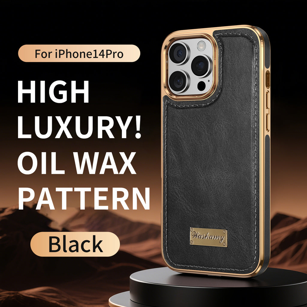 Leather-Look Magnetic Wireless Charging Case with Camera Lens Protection for iPhone
