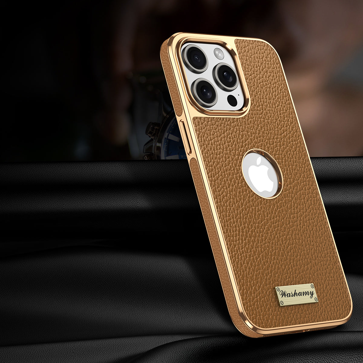 Togo Top-Grain Cowhide Leather Case with Electroplated Frame for iPhone