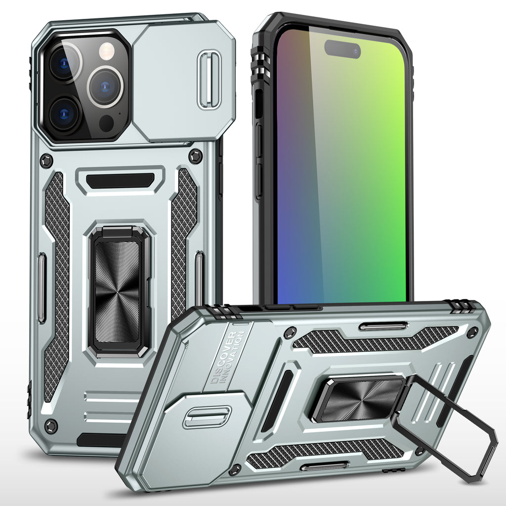Rugged Shockproof Kickstand Case with Camera Protection for iPhone 17 / 16 / 15 / 14 / 13 Series