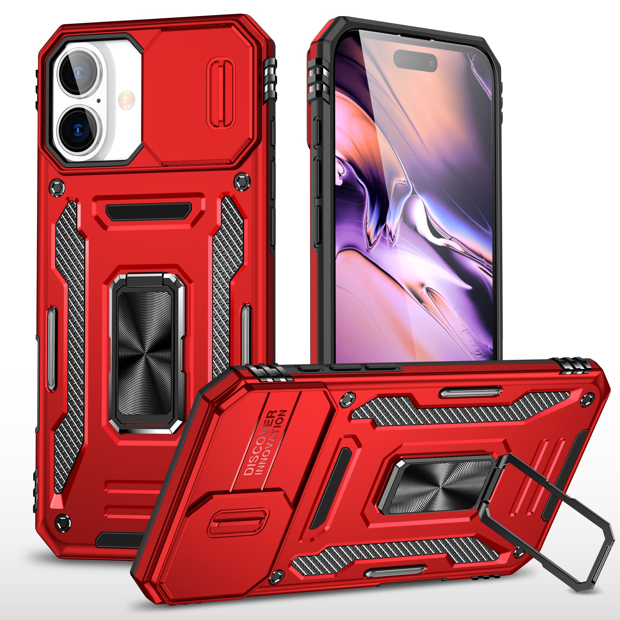 Rugged Shockproof Kickstand Case with Camera Protection for iPhone 17 / 16 / 15 / 14 / 13 Series