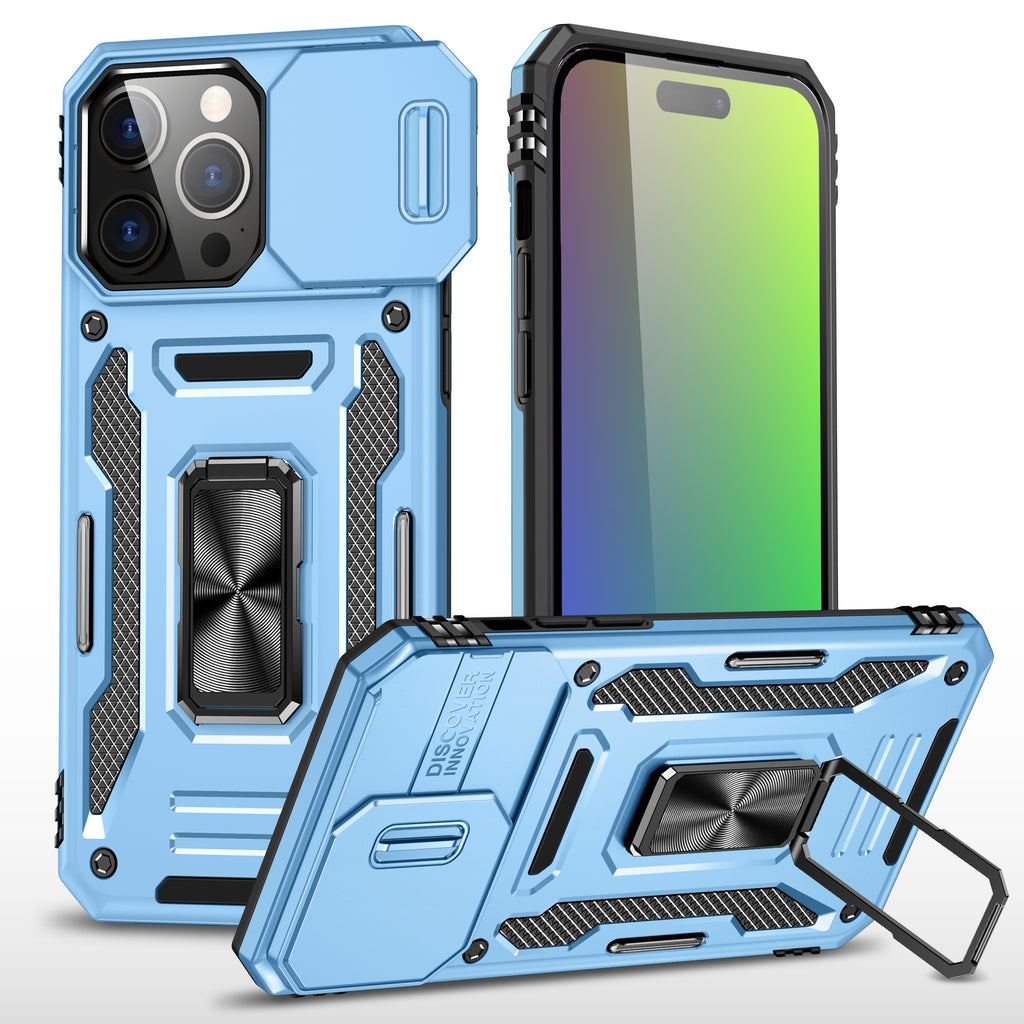 Rugged Shockproof Kickstand Case with Camera Protection for iPhone 17 / 16 / 15 / 14 / 13 Series