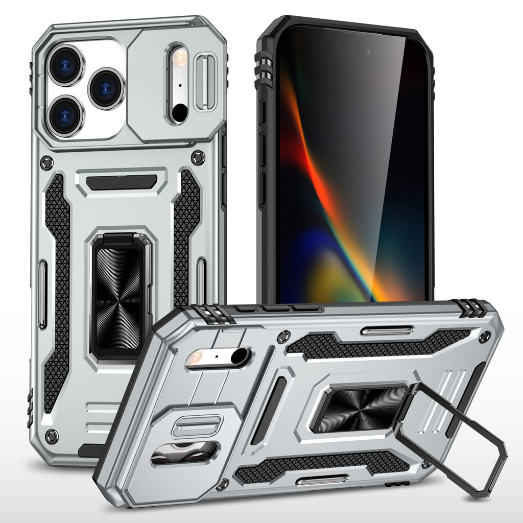 Rugged Shockproof Kickstand Case with Camera Protection for iPhone 17 / 16 / 15 / 14 / 13 Series