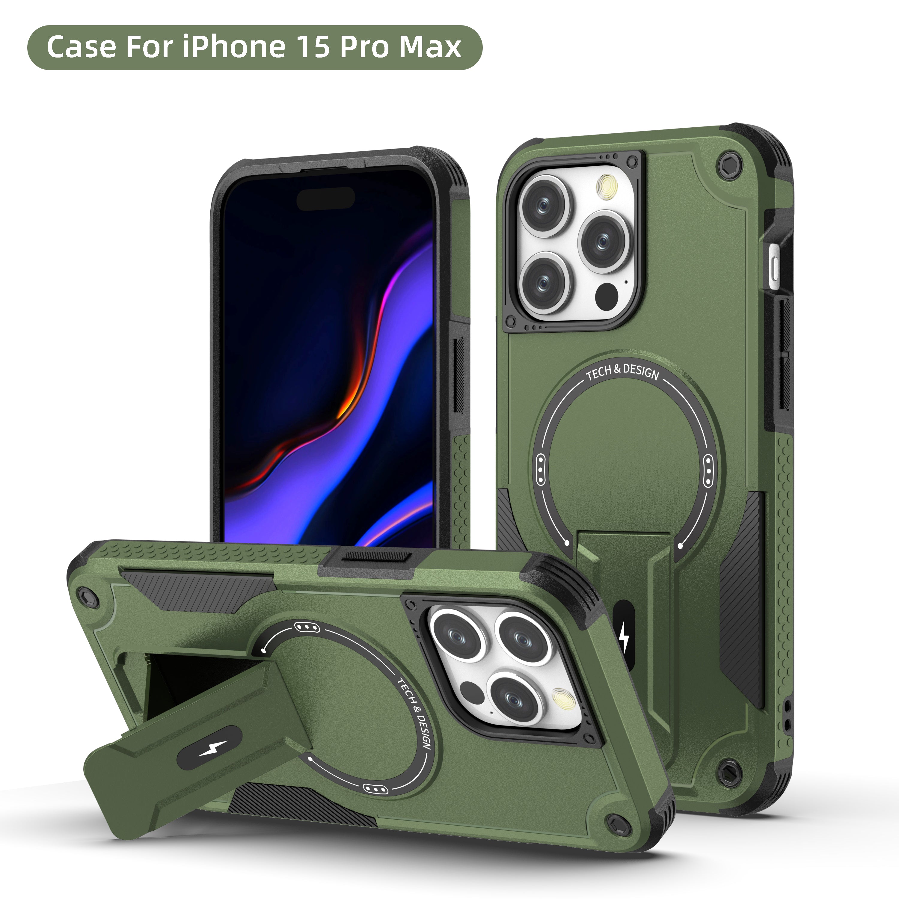 Rugged Magnetic Kickstand Case for iPhone 17 / 16 / 15 / 14 / 13 Series