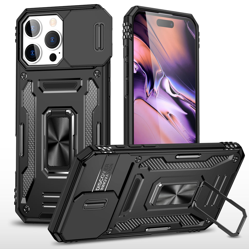 Rugged Shockproof Kickstand Case with Camera Protection for iPhone 17 / 16 / 15 / 14 / 13 Series
