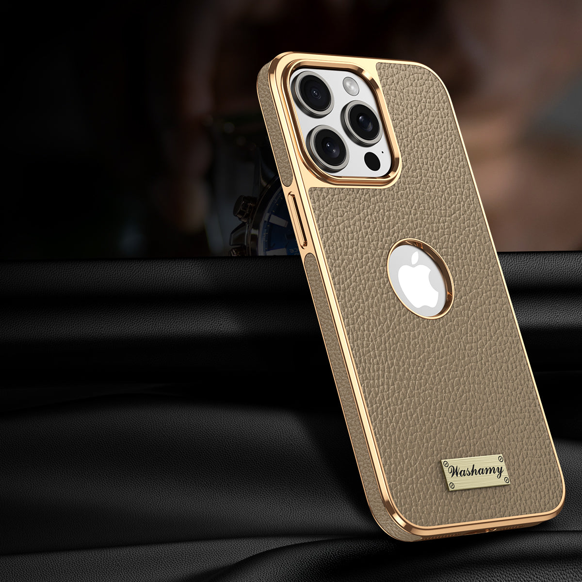 Togo Top-Grain Cowhide Leather Case with Electroplated Frame for iPhone
