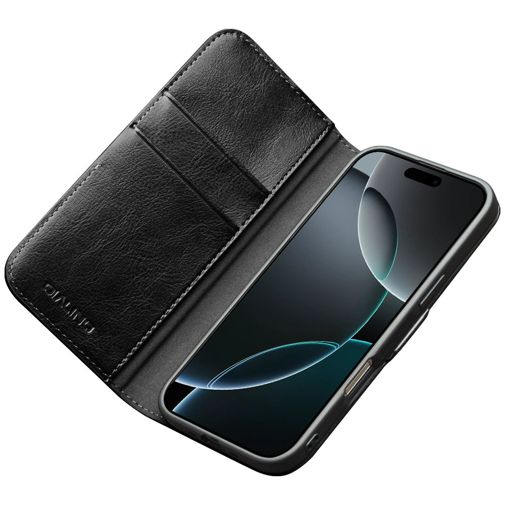 MagSafe Compatible CornerMaple Premium Genuine Leather Wallet Case for iPhone 17 / iPhone Air / iPhone 17 Pro / iPhone 17 Pro Max - Magnetic Flip Cover with Card Holder