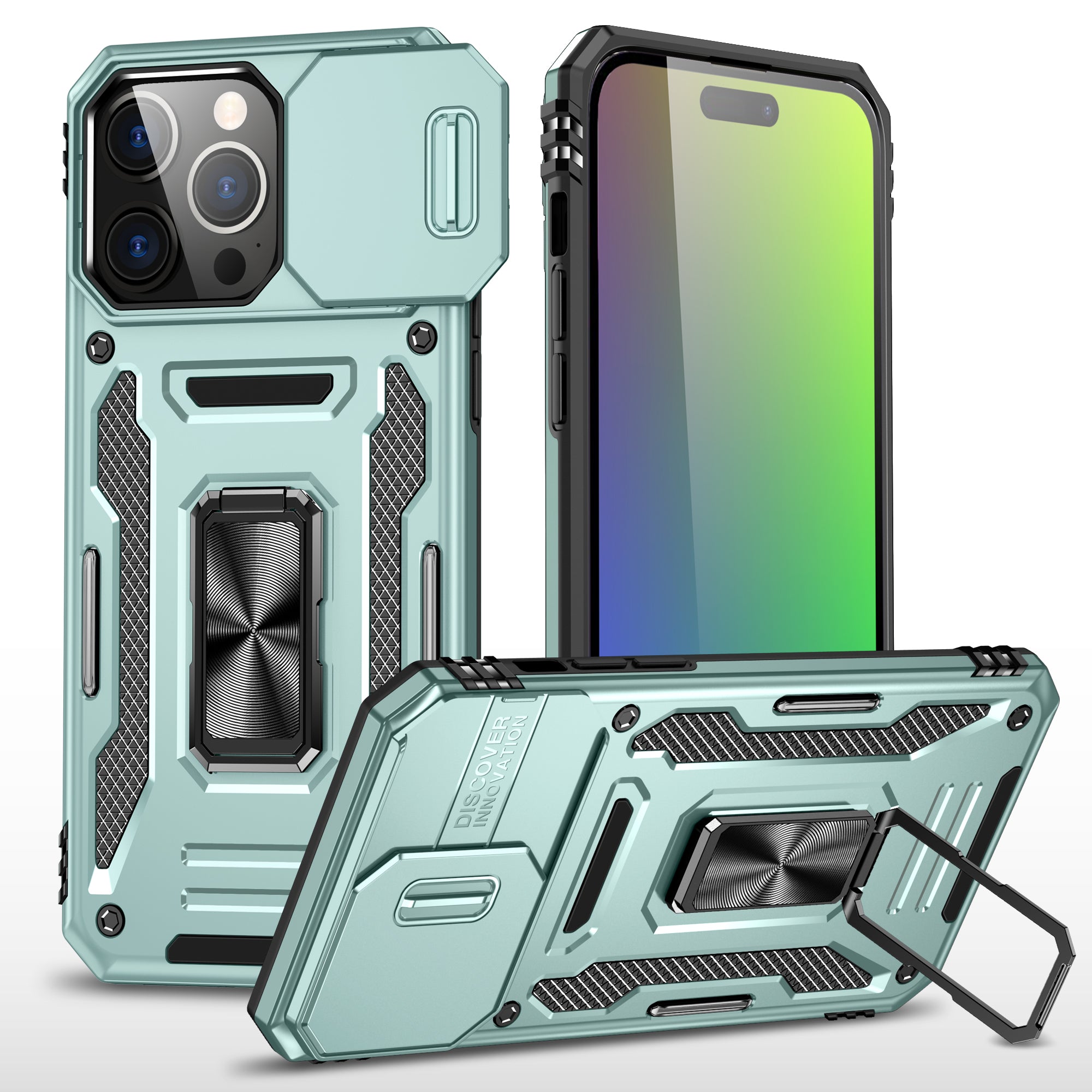 Rugged Shockproof Kickstand Case with Camera Protection for iPhone 17 / 16 / 15 / 14 / 13 Series