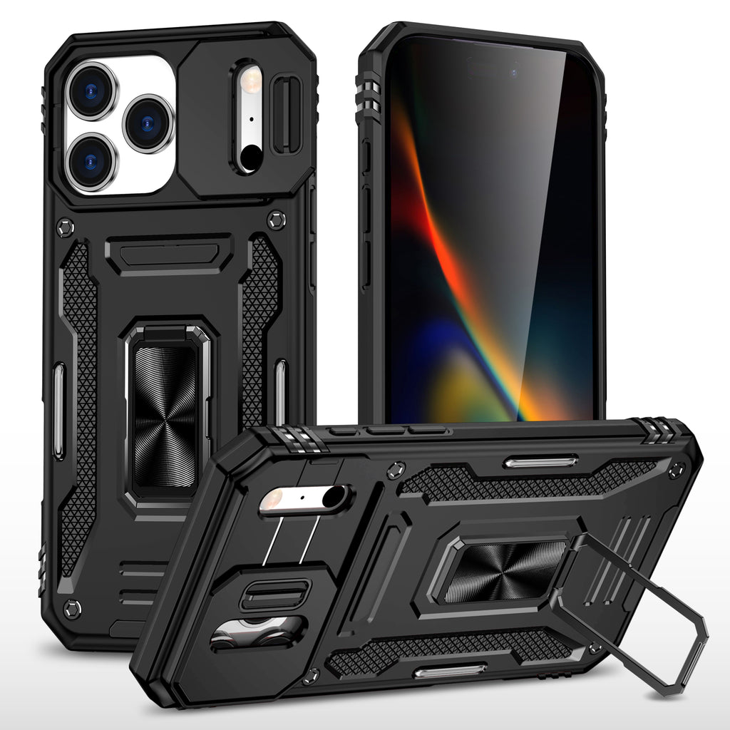 Rugged Shockproof Kickstand Case with Camera Protection for iPhone 17 / 16 / 15 / 14 / 13 Series