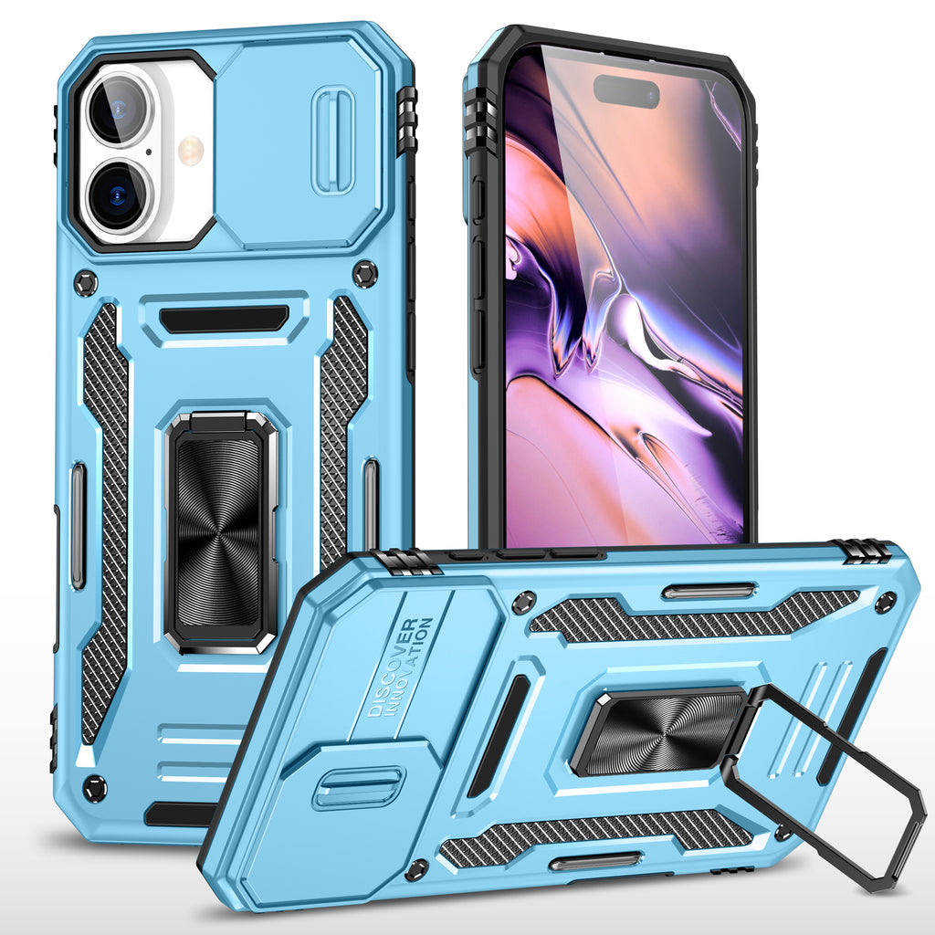 Rugged Shockproof Kickstand Case with Camera Protection for iPhone 17 / 16 / 15 / 14 / 13 Series