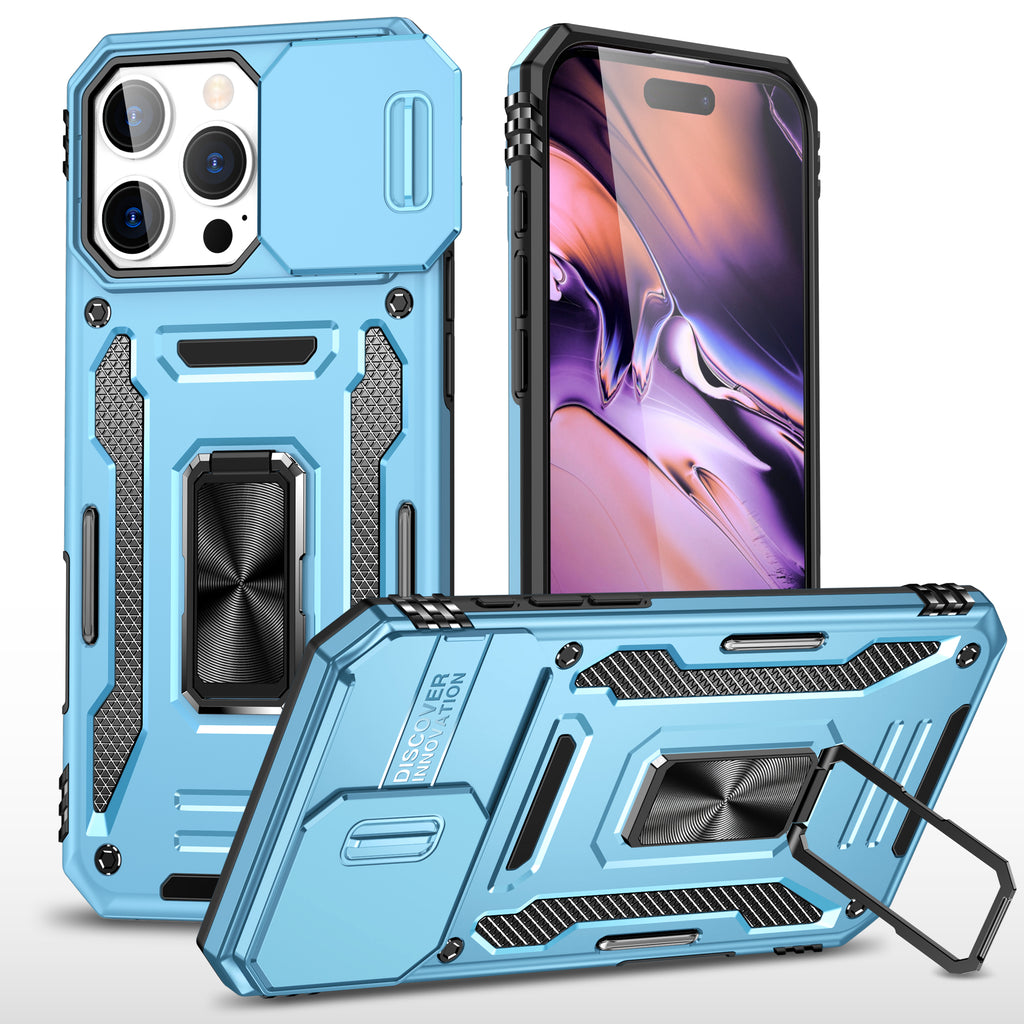 Rugged Shockproof Kickstand Case with Camera Protection for iPhone 17 / 16 / 15 / 14 / 13 Series