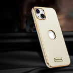 Togo Top-Grain Cowhide Leather Case with Electroplated Frame for iPhone