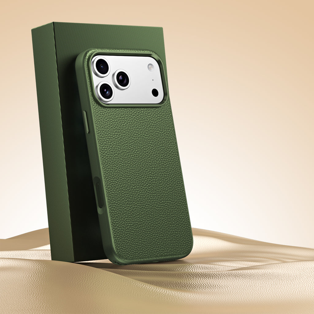 Premium Small Pebble Grain Top-Grain Cowhide Leather Case for iPhone