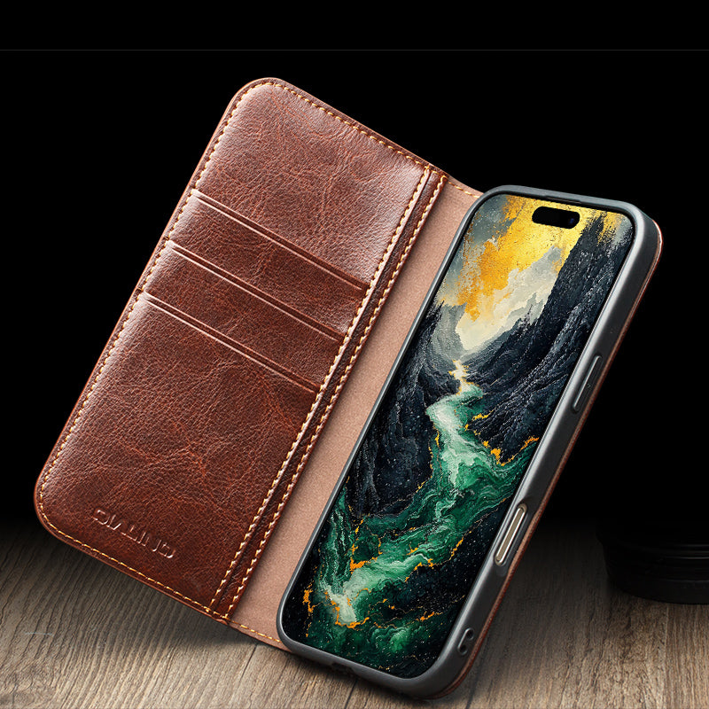 CornerMaple Premium Genuine Leather Wallet Case for iPhone- Magnetic Flip Cover with Card Holder