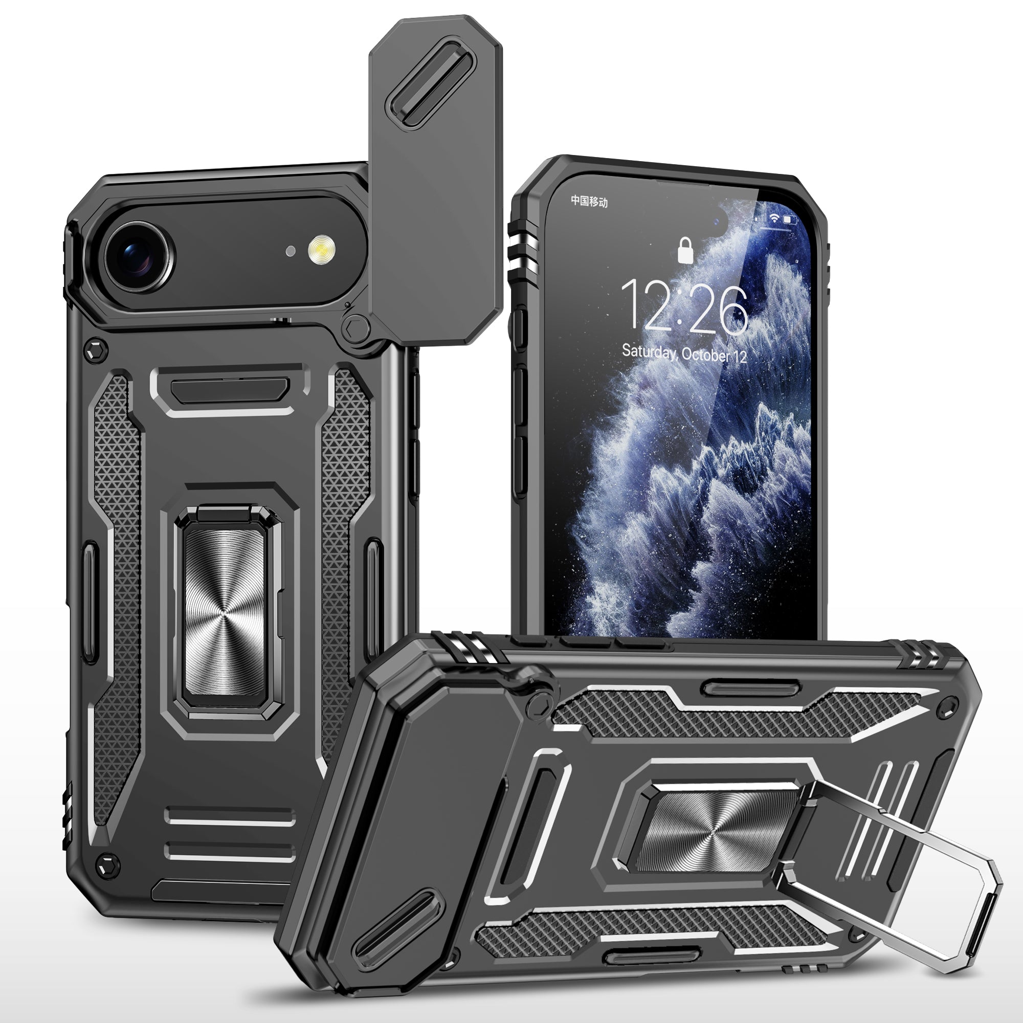 Rugged Shockproof Kickstand Case with Camera Protection for iPhone 17 / 16 / 15 / 14 / 13 Series