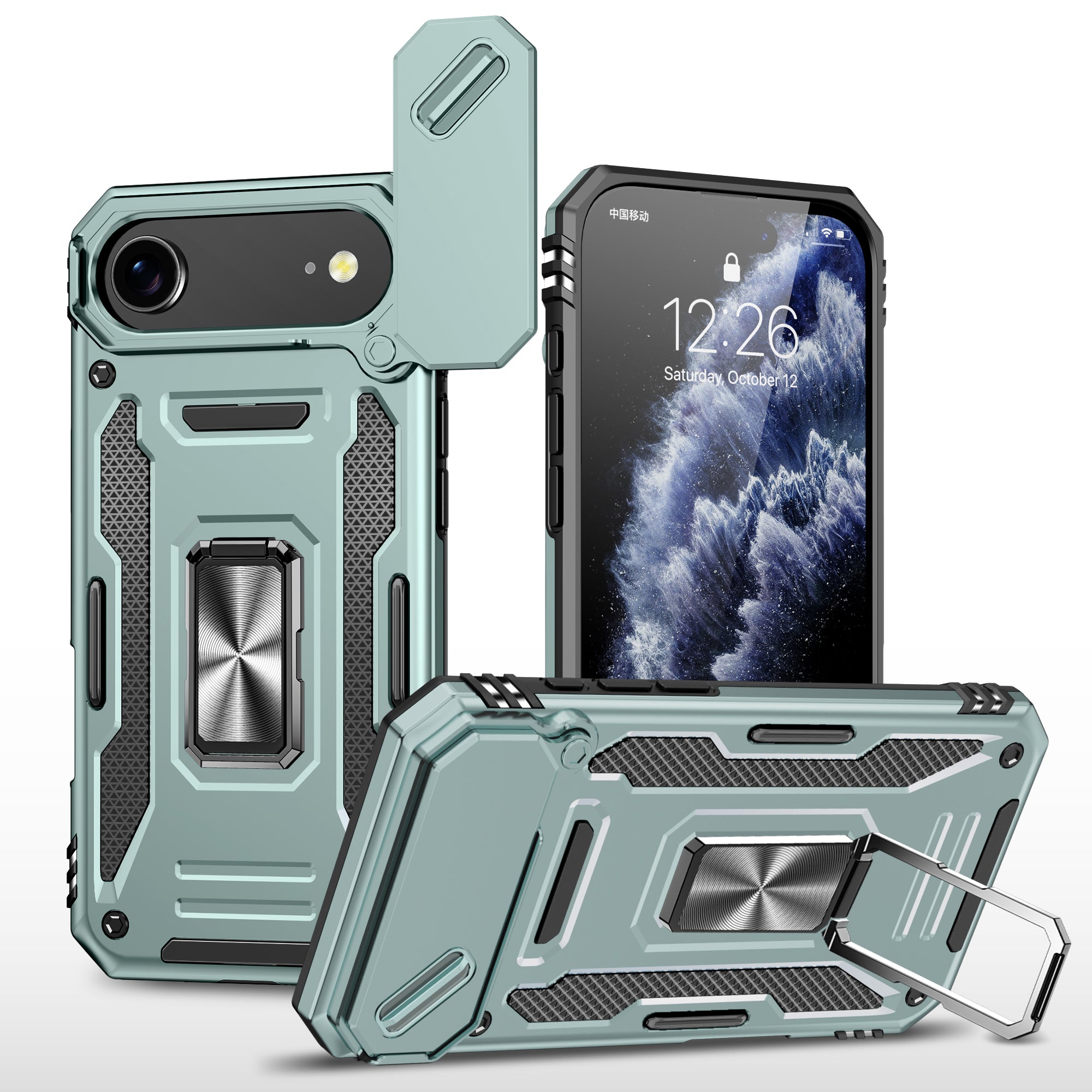 Rugged Shockproof Kickstand Case with Camera Protection for iPhone 17 / 16 / 15 / 14 / 13 Series