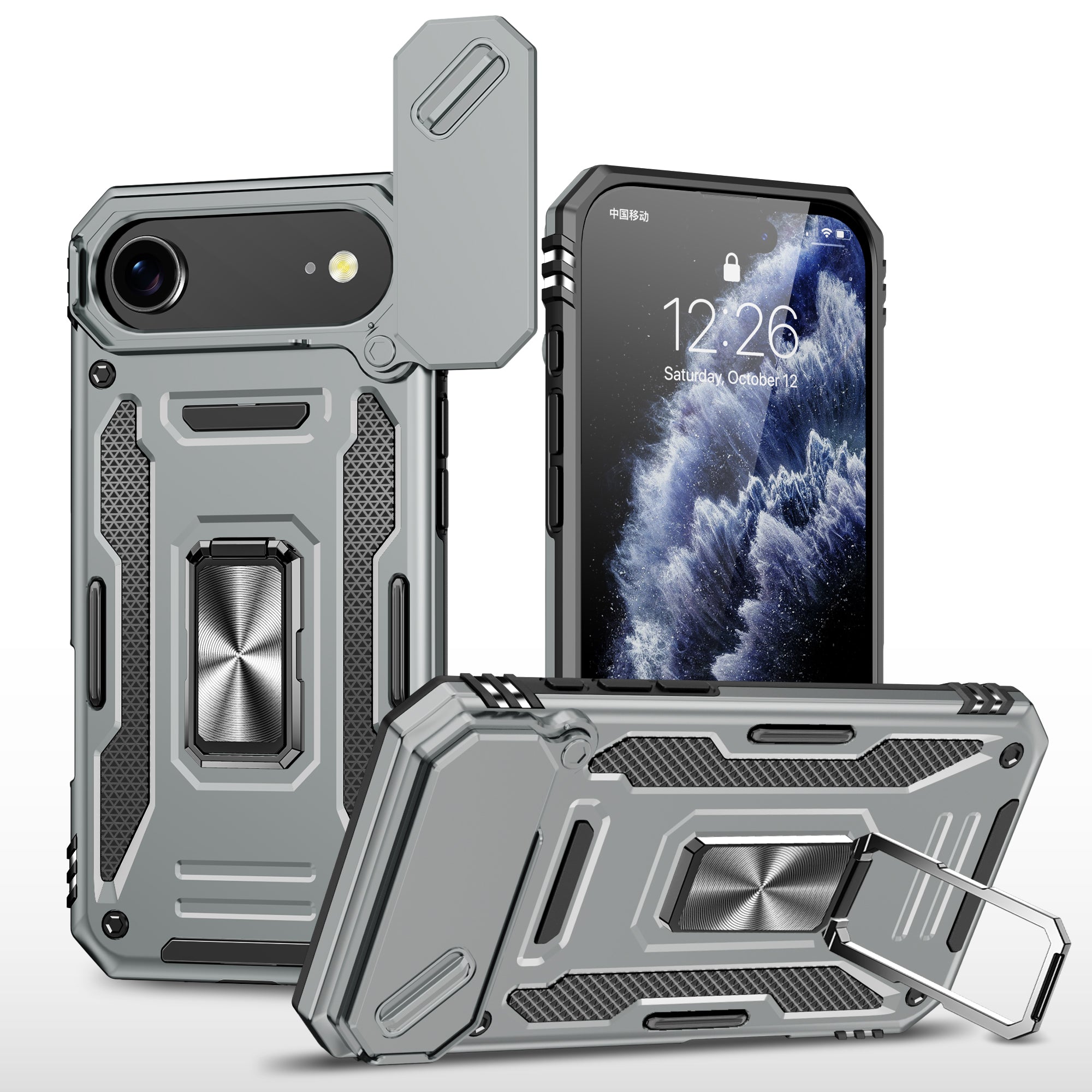Rugged Shockproof Kickstand Case with Camera Protection for iPhone 17 / 16 / 15 / 14 / 13 Series
