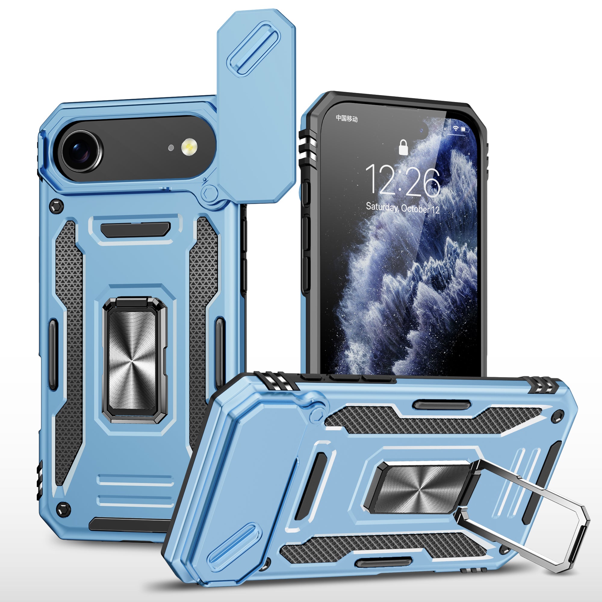 Rugged Shockproof Kickstand Case with Camera Protection for iPhone 17 / 16 / 15 / 14 / 13 Series