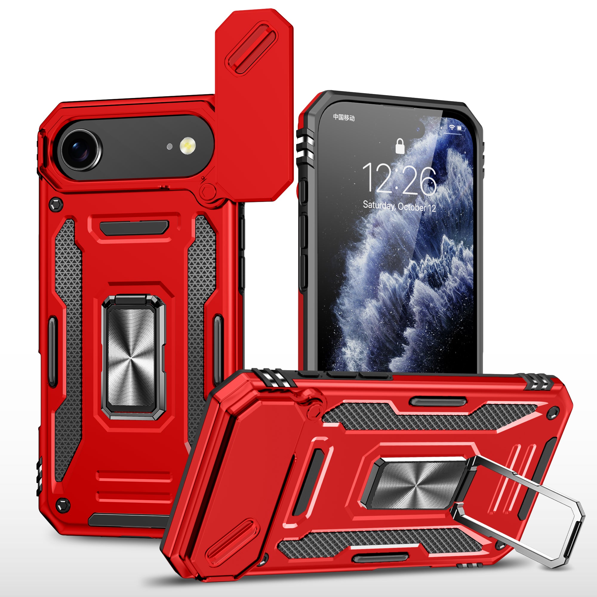 Rugged Shockproof Kickstand Case with Camera Protection for iPhone 17 / 16 / 15 / 14 / 13 Series