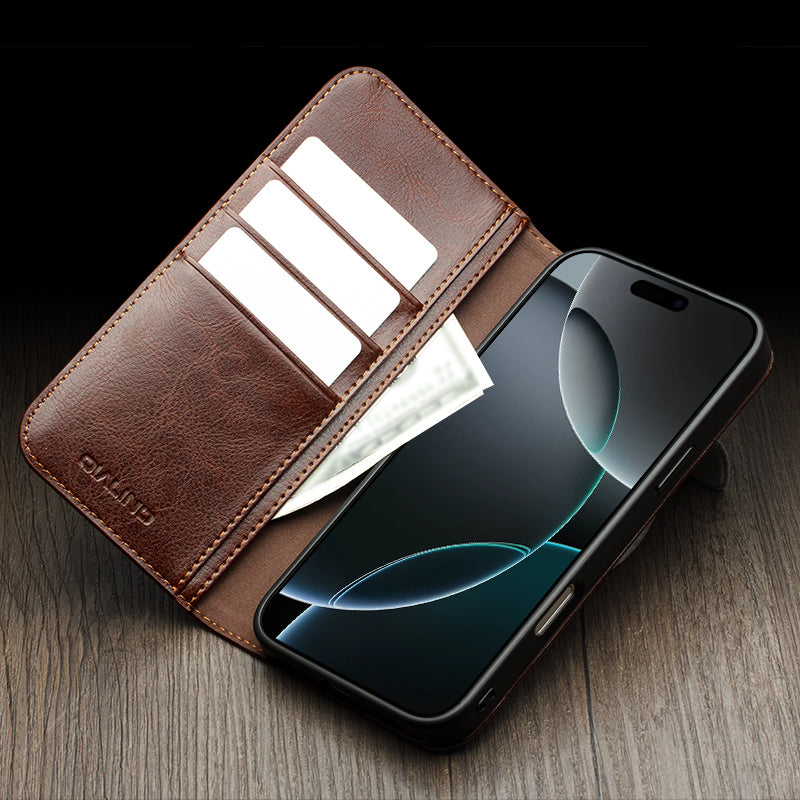 CornerMaple Premium Genuine Leather Wallet Case for iPhone- Magnetic Flip Cover with Card Holder