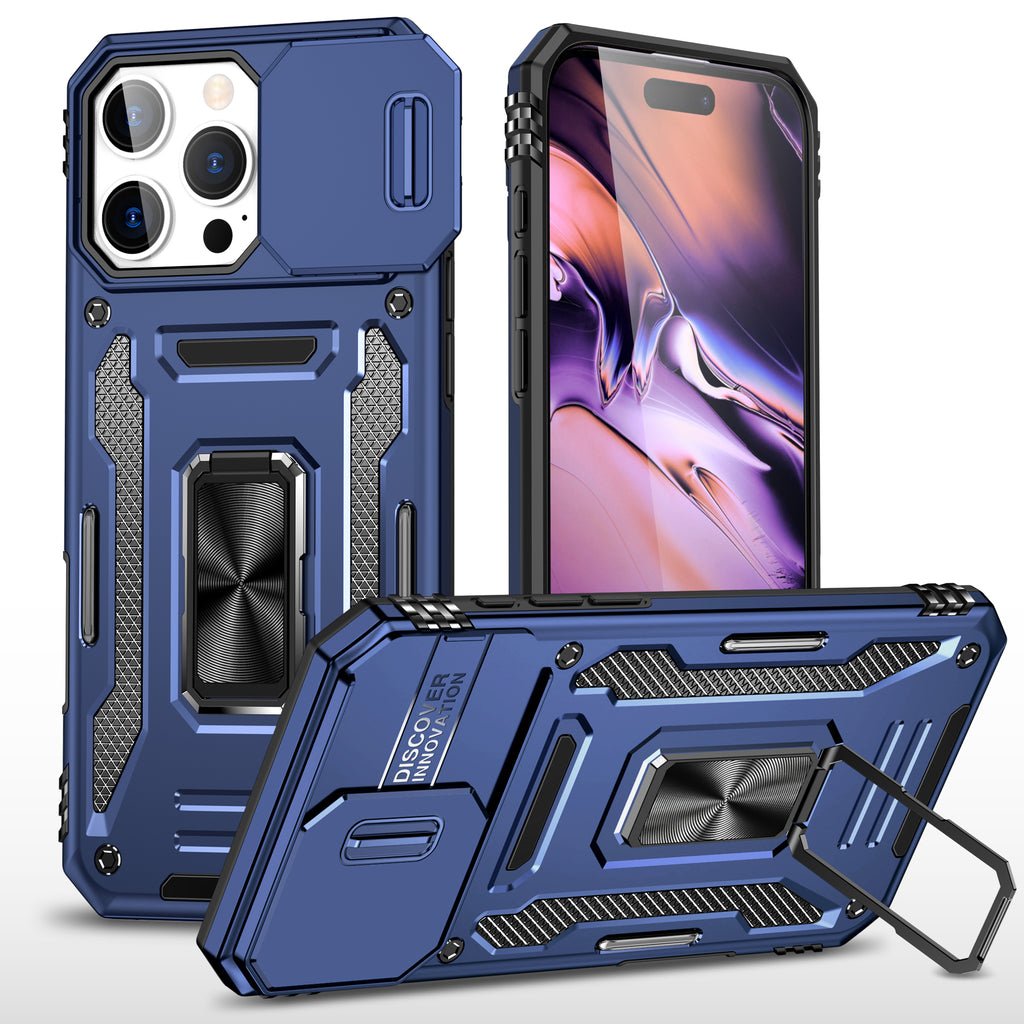 Rugged Shockproof Kickstand Case with Camera Protection for iPhone 17 / 16 / 15 / 14 / 13 Series