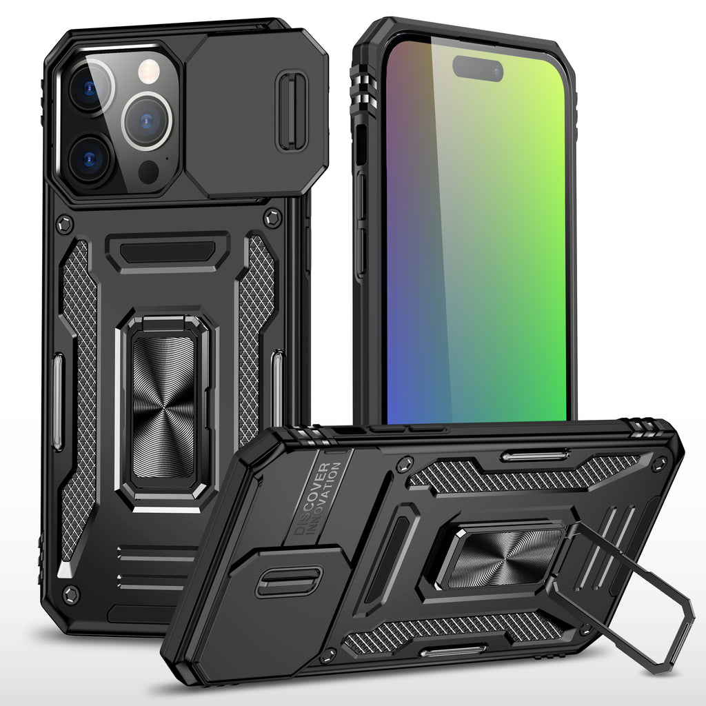 Rugged Shockproof Kickstand Case with Camera Protection for iPhone 17 / 16 / 15 / 14 / 13 Series
