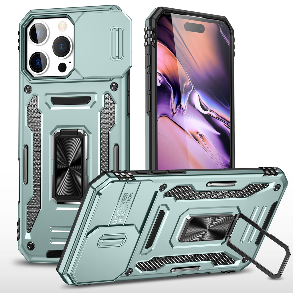 Rugged Shockproof Kickstand Case with Camera Protection for iPhone 17 / 16 / 15 / 14 / 13 Series