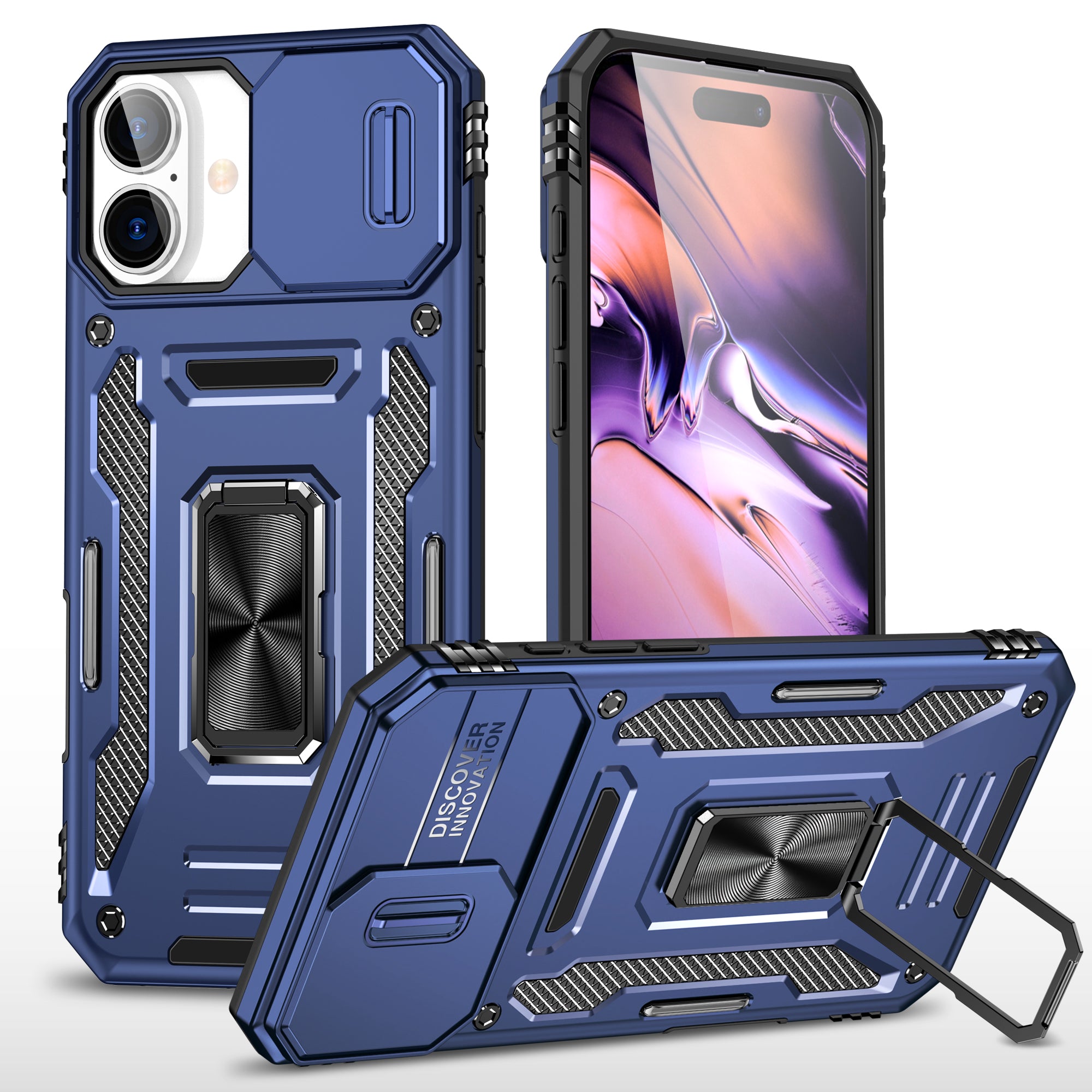 Rugged Shockproof Kickstand Case with Camera Protection for iPhone 17 / 16 / 15 / 14 / 13 Series