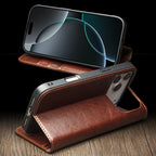 CornerMaple Premium Genuine Leather Wallet Case for iPhone- Magnetic Flip Cover with Card Holder