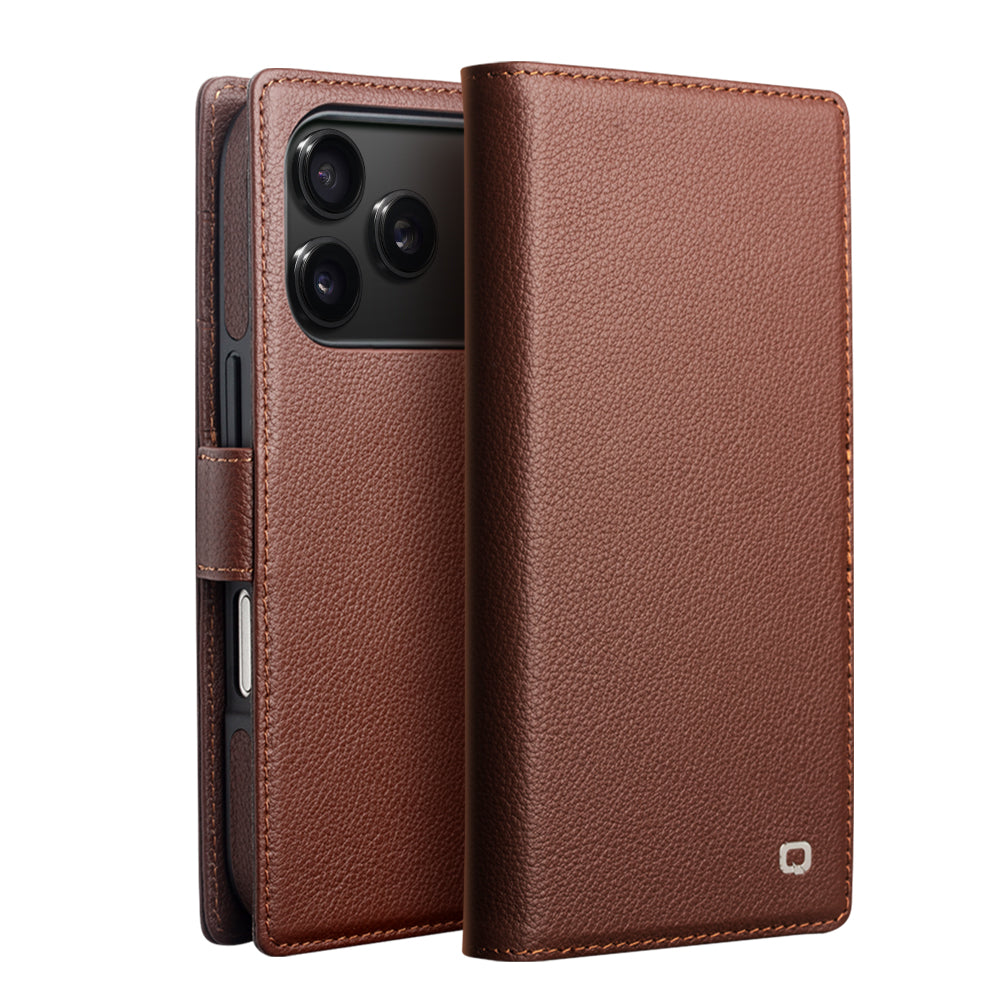 CornerMaple MagSafe Compatible Detachable Genuine Leather Wallet Case for iPhone 17 / iPhone Air / iPhone 17 Pro / iPhone 17 Pro Max - Magnetic Detachable Folio Case with Card Holder