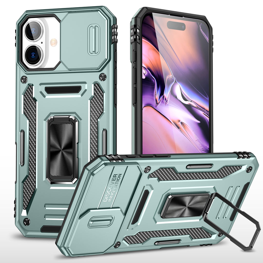 Rugged Shockproof Kickstand Case with Camera Protection for iPhone 17 / 16 / 15 / 14 / 13 Series