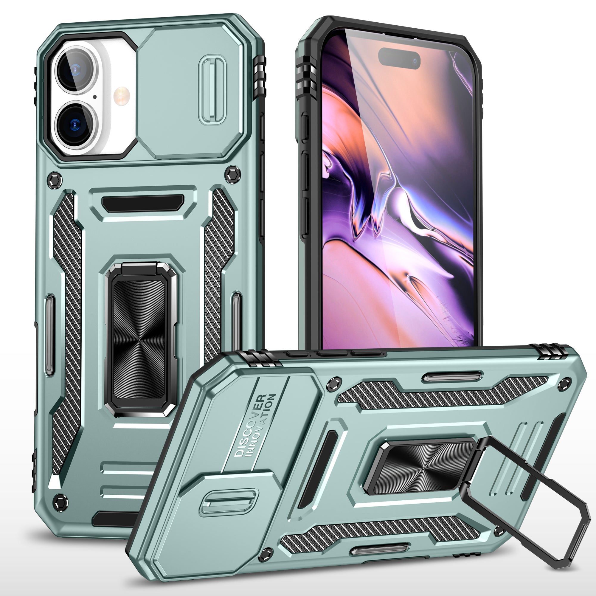 Rugged Shockproof Kickstand Case with Camera Protection for iPhone 17 / 16 / 15 / 14 / 13 Series