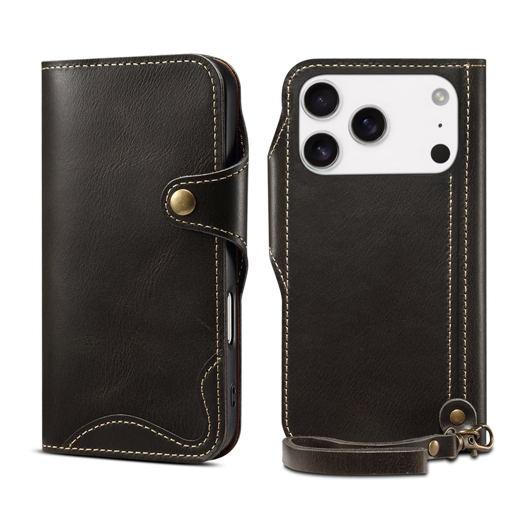 Genuine Vintage Oil-Wax Cowhide Leather Wallet Case for iPhone