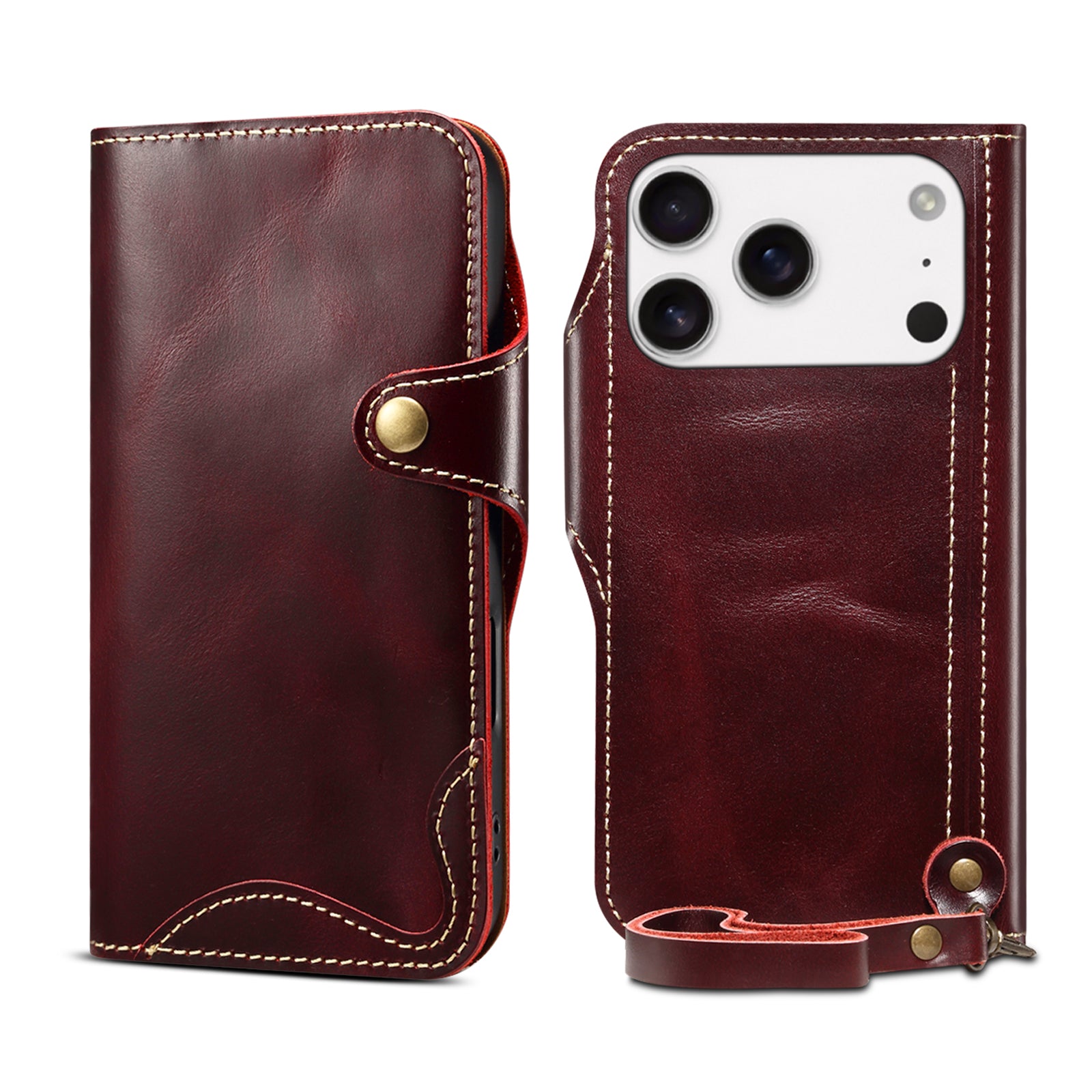 Genuine Vintage Oil-Wax Cowhide Leather Wallet Case for iPhone