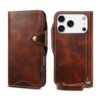 Genuine Vintage Oil-Wax Cowhide Leather Wallet Case for iPhone