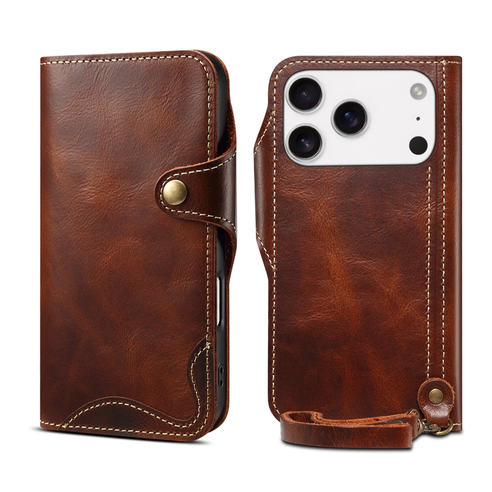 Genuine Vintage Oil-Wax Cowhide Leather Wallet Case for iPhone