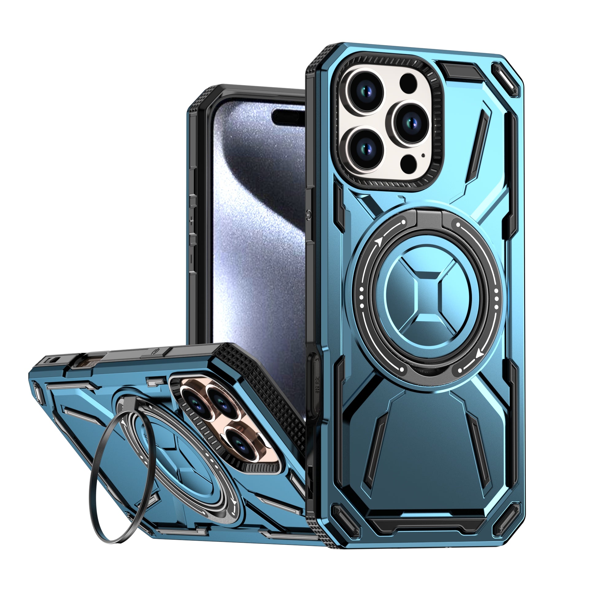 Rugged Ring Stand Protective Case for iPhone 17 / iPhone Air / 16 / 15 Pro Series