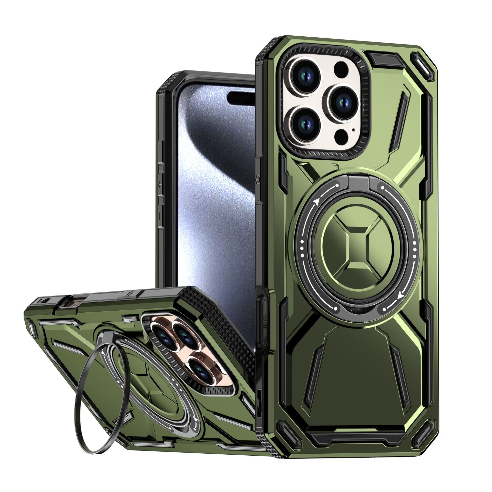 Rugged Ring Stand Protective Case for iPhone 17 / iPhone Air / 16 / 15 Pro Series