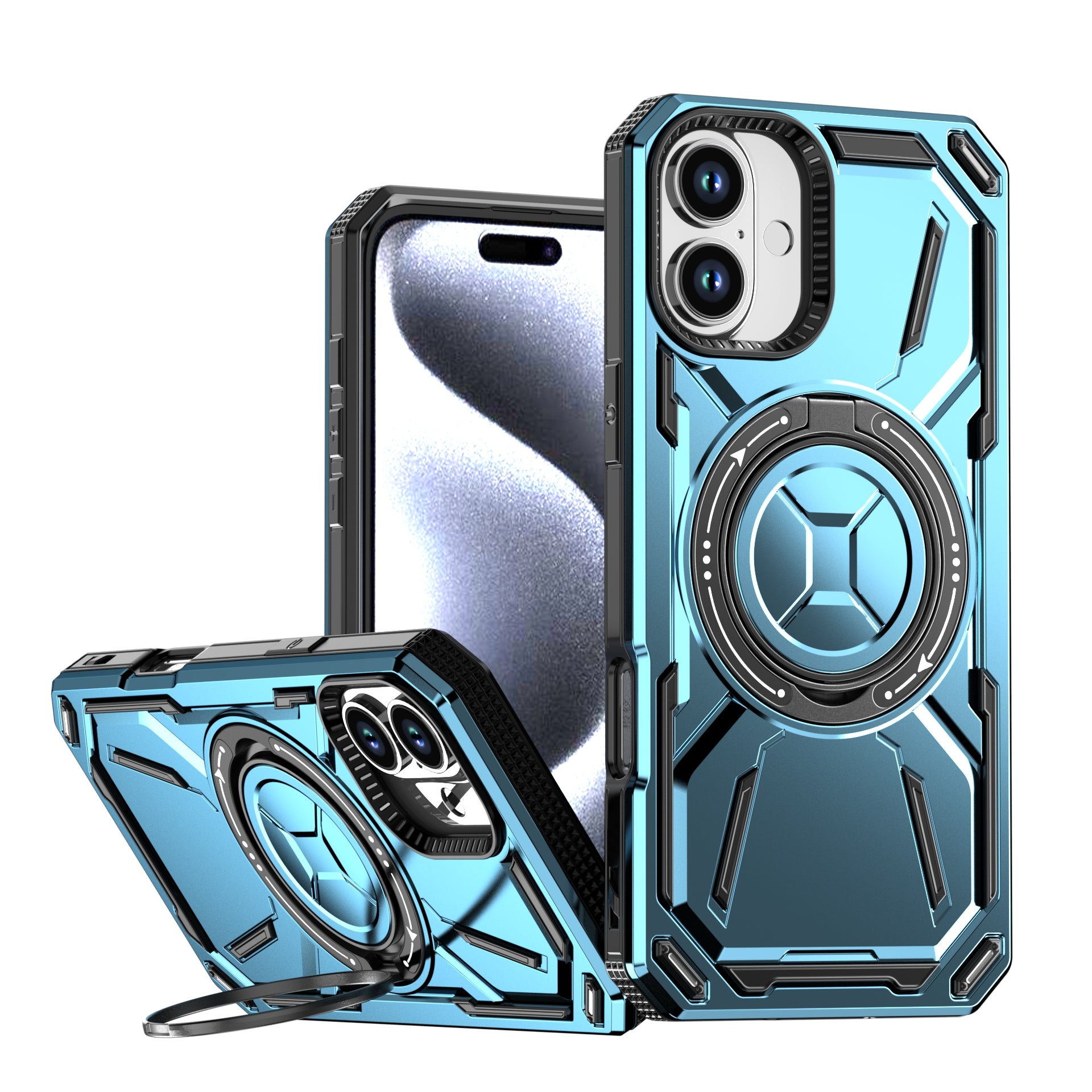 Rugged Ring Stand Protective Case for iPhone 17 / iPhone Air / 16 / 15 Pro Series