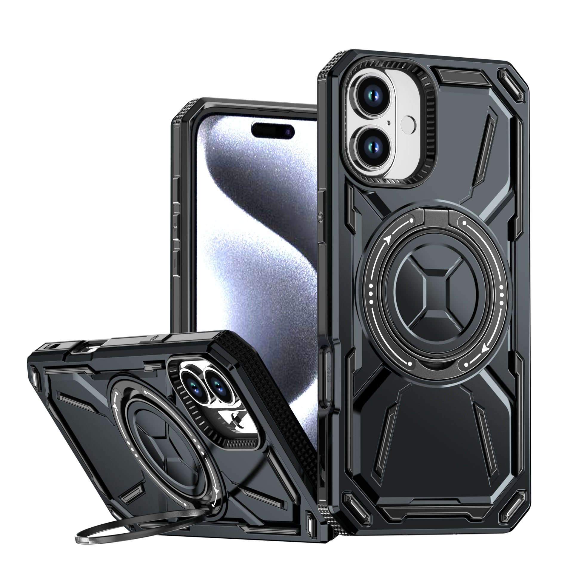 Rugged Ring Stand Protective Case for iPhone 17 / iPhone Air / 16 / 15 Pro Series