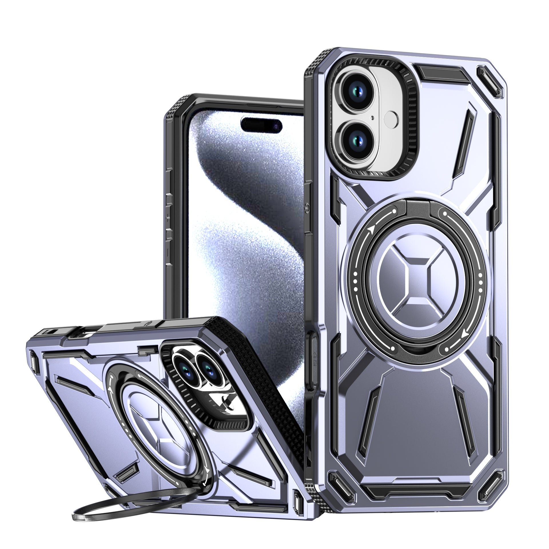 Rugged Ring Stand Protective Case for iPhone 17 / iPhone Air / 16 / 15 Pro Series