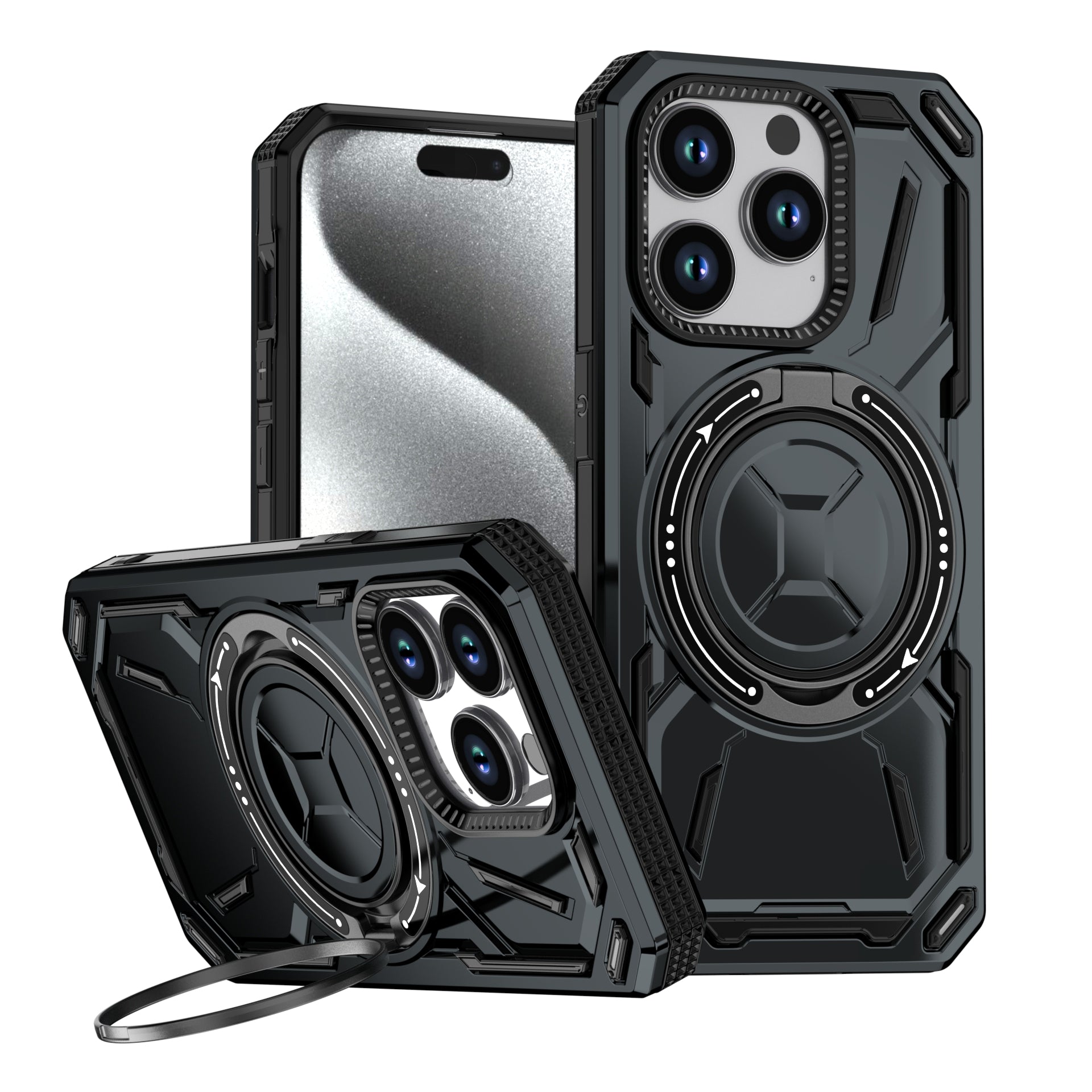 Rugged Ring Stand Protective Case for iPhone 17 / iPhone Air / 16 / 15 Pro Series