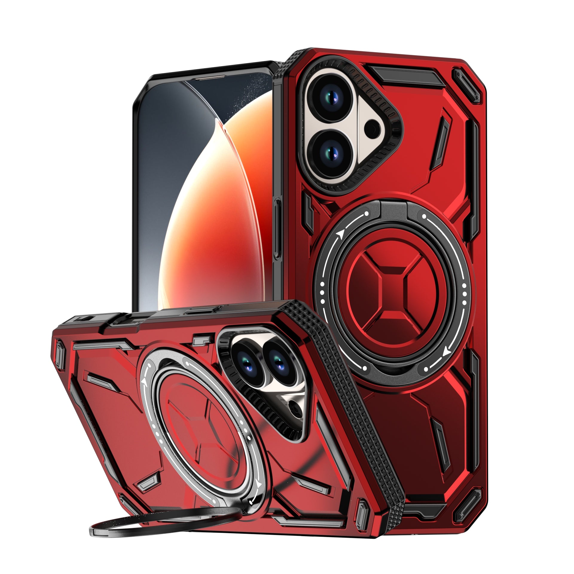 Rugged Ring Stand Protective Case for iPhone 17 / iPhone Air / 16 / 15 Pro Series