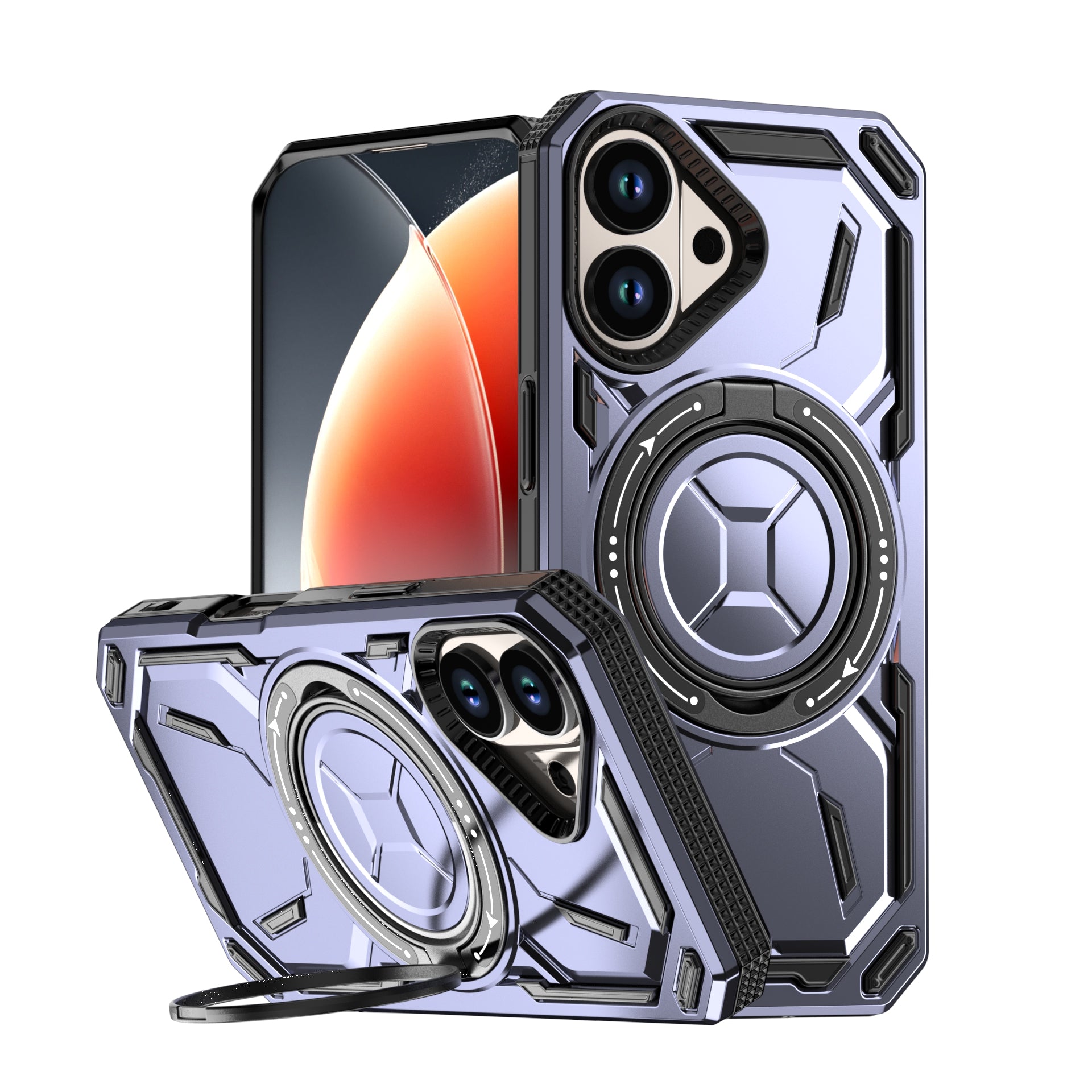Rugged Ring Stand Protective Case for iPhone 17 / iPhone Air / 16 / 15 Pro Series